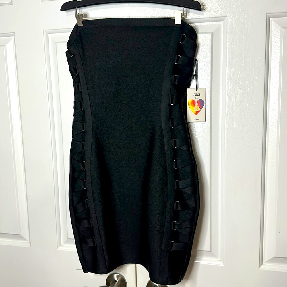 Black strapless bandage/ stretch mini dress, size Medium (M), brand new.